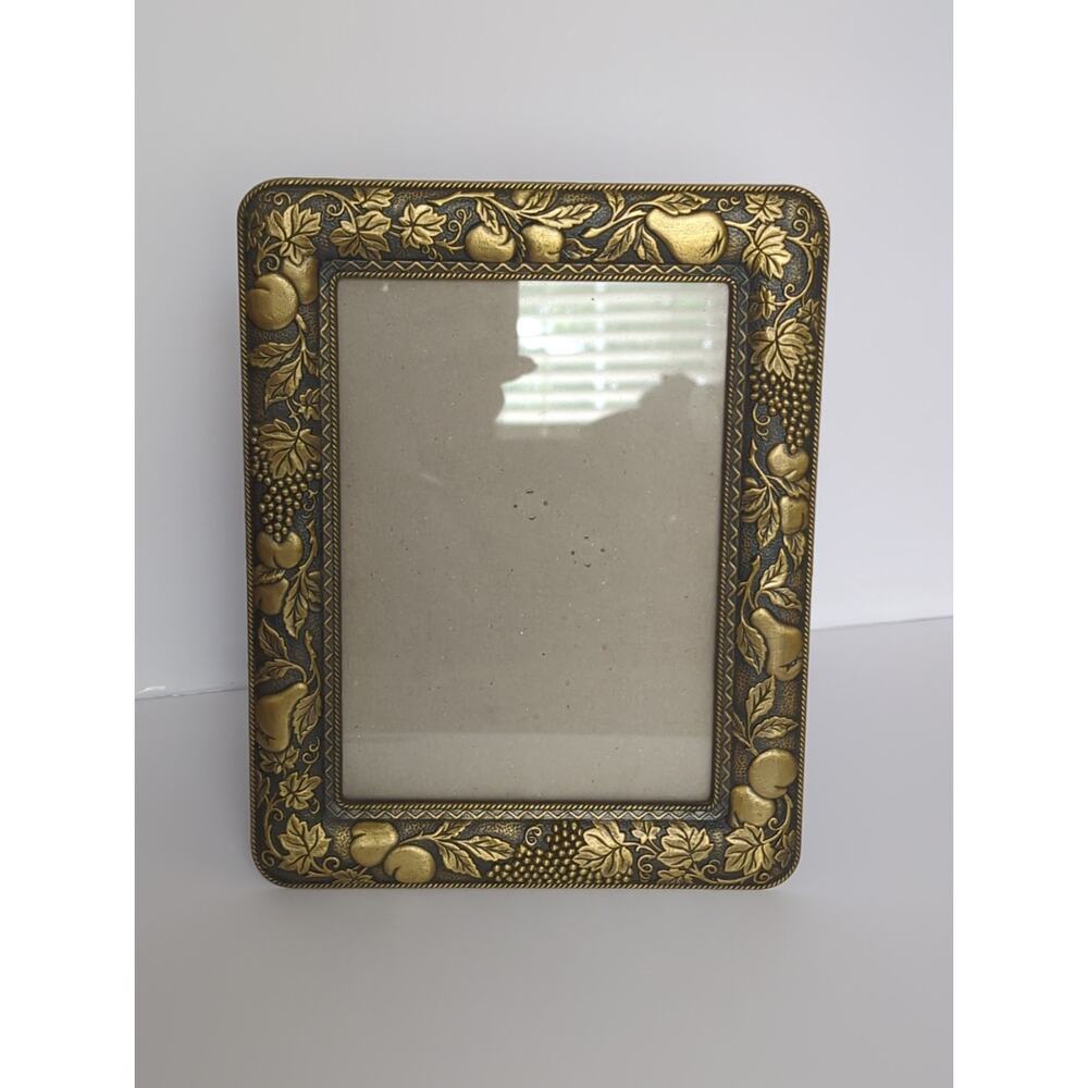 Vintage Hallmark Brass Metal Fruit Picture Frame 5x7 Free Standing Tabletop